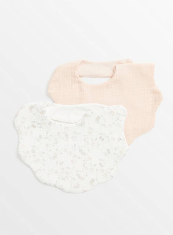 Pink & Floral Muslin Hanky Bib 2 Pack  One Size